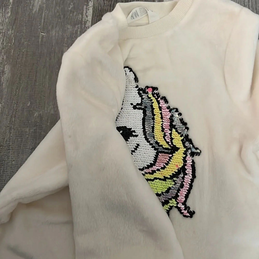 H&M Cream Unicorn Flippy Sweater